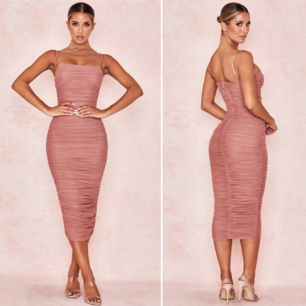 House of CB London Sirene Antique Rose Gathered Organza Mesh Dress